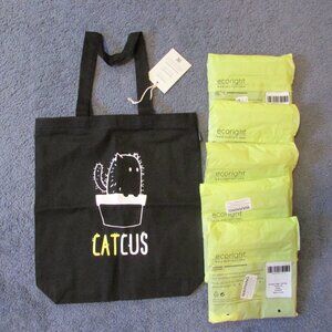 NEW Set 6 Ecoright Catcus Tote Bag Zips Canvas Reusable Grocery School Work Cat
